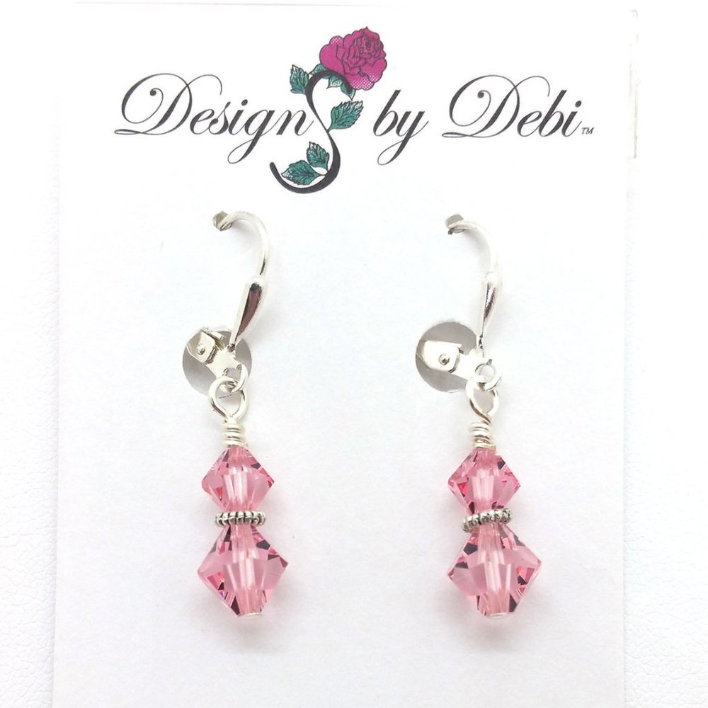 3/$25 Pink Swarovski Crystal Silver Leverbacks